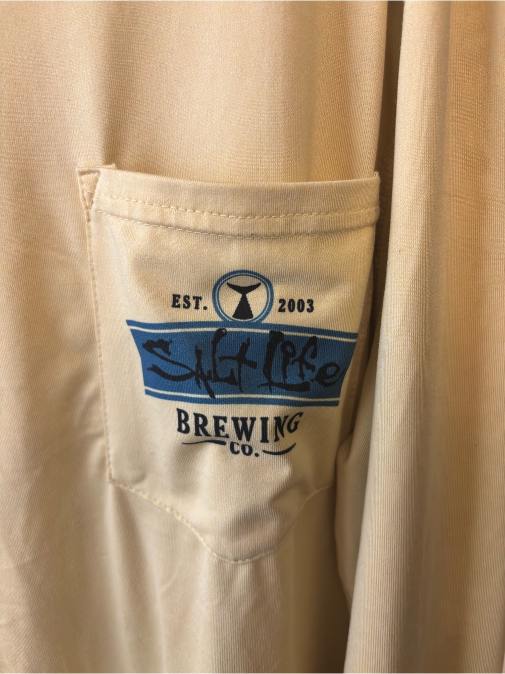 Salt Life Tan Long Sleeve Pocket Tee with Blue Logo